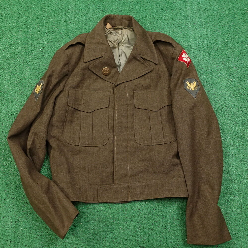 VINTAGE JACKET MANS WOOL SERGE OLIVE DRAB K 6628 1955 50s COAT 36 L NEEDS REPAIR